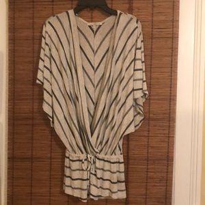 stripe deep v drawstring waist dolman top